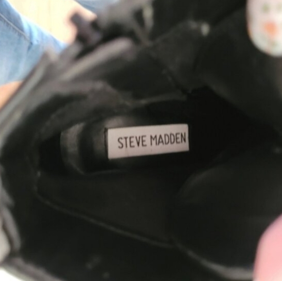 Steve Madden Black Pink Brocade Floral Lace Up Side Zip Moto Boots Size 7.5 Inch - Picture 9 of 10